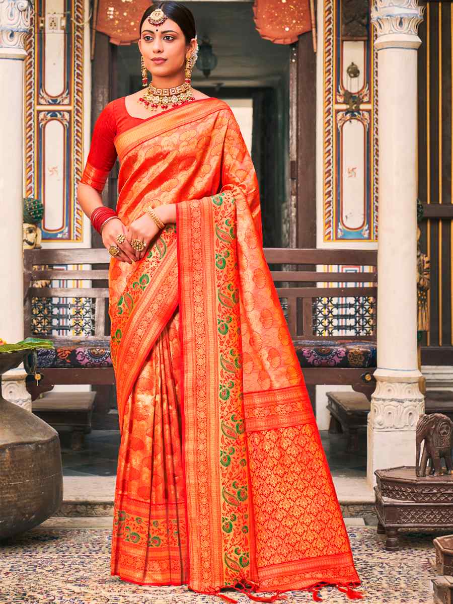 Red Kanjivaram Silk Handwoven Wedding Festival Heavy Border Saree
