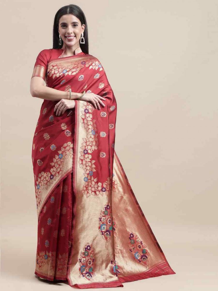 Red Kanjivaram Silk Handwoven Wedding Festival Heavy Border Saree