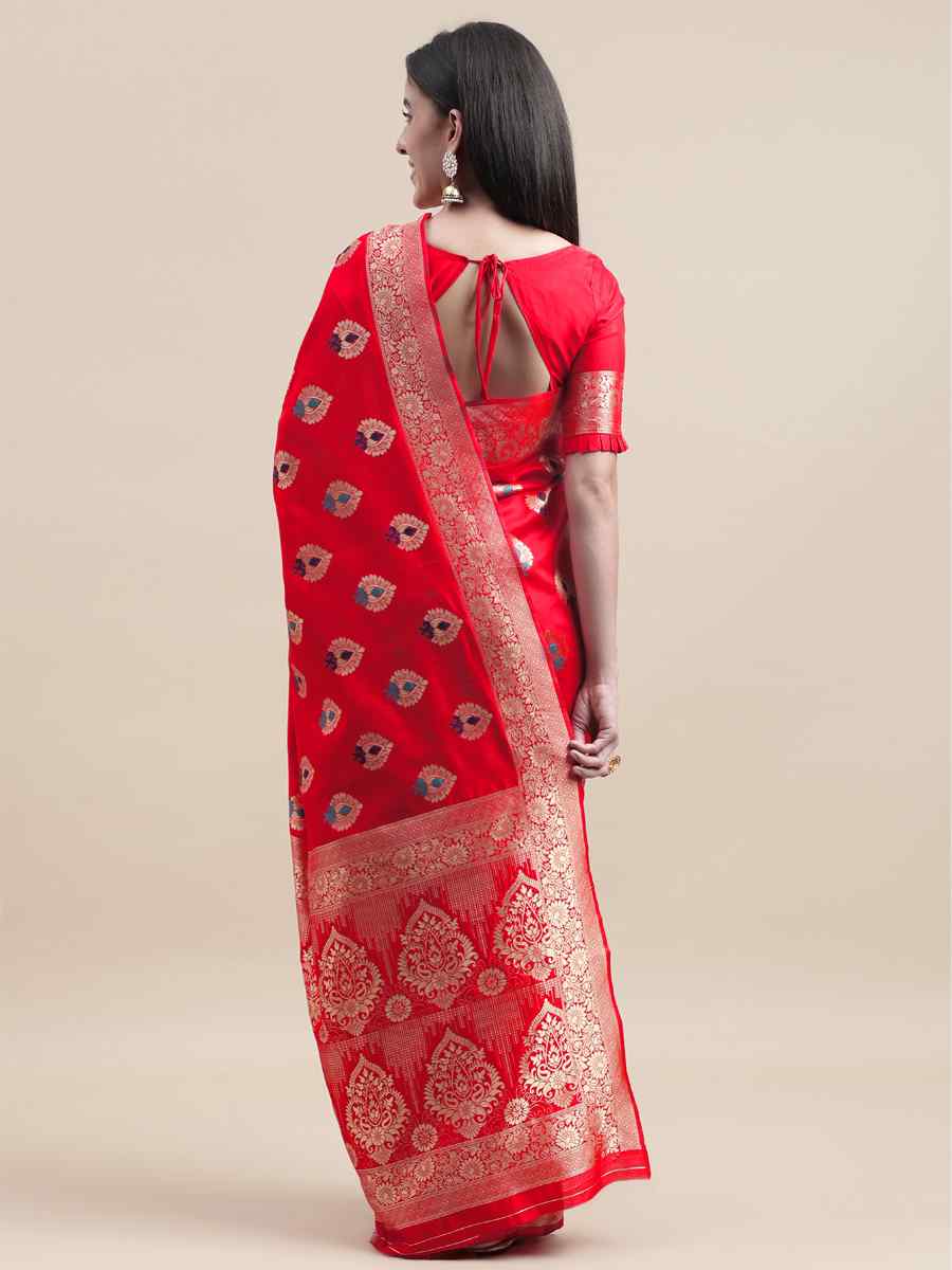 Red Kanjivaram Silk Handwoven Wedding Festival Heavy Border Saree