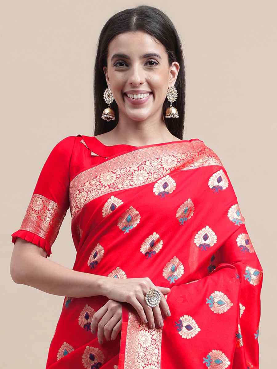 Red Kanjivaram Silk Handwoven Wedding Festival Heavy Border Saree