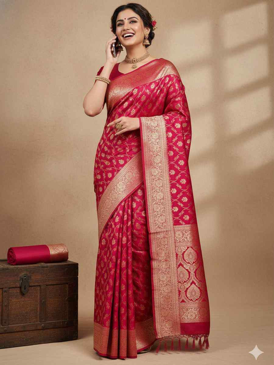 Red Kanjivaram silk Handwoven Zari Bridal Reception Festival Wedding Fancy Heavy Border Saree