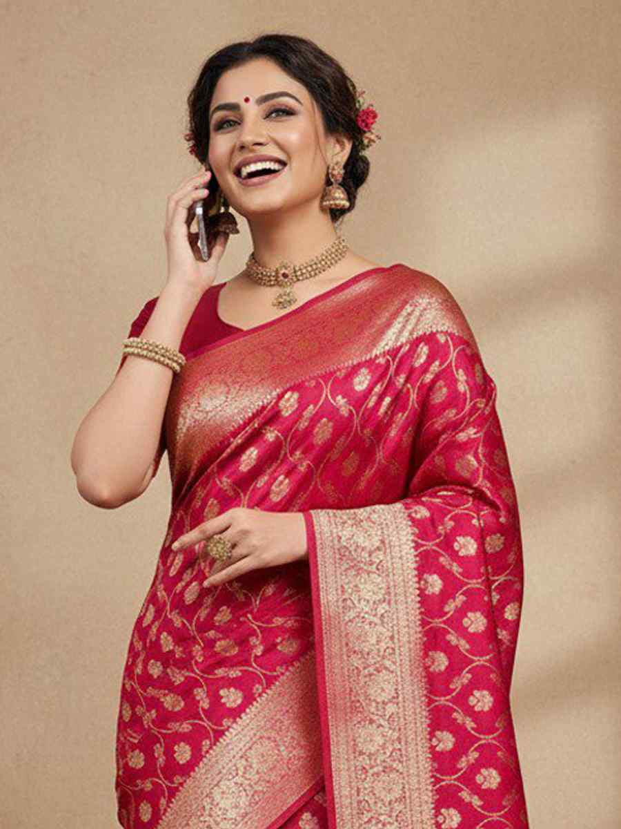 Red Kanjivaram silk Handwoven Zari Bridal Reception Festival Wedding Fancy Heavy Border Saree