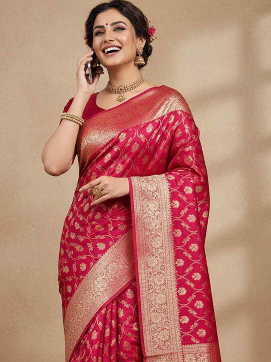 Red Kanjivaram silk Handwoven Zari Bridal Reception Festival Wedding Fancy Heavy Border Saree