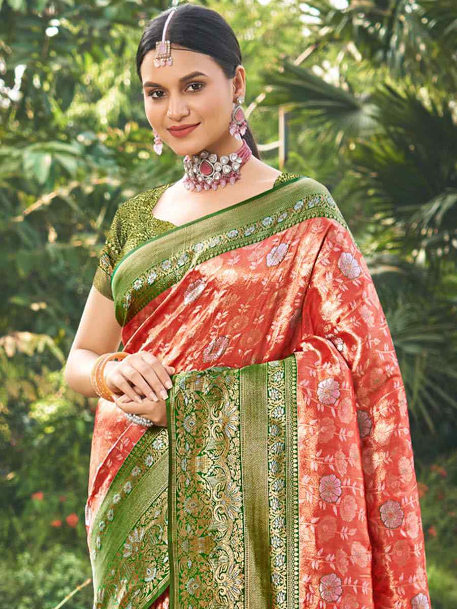 Red Kanjivaran Silk Handwoven Wedding Festival Heavy Border Saree