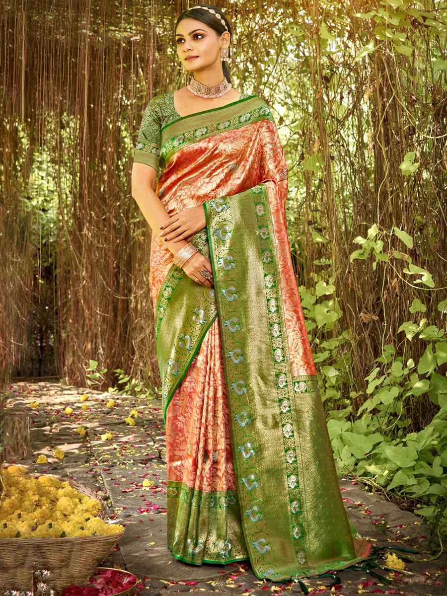 Red Kanjivaran Silk Handwoven Wedding Festival Heavy Border Saree