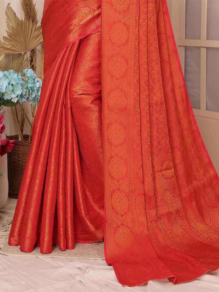 Red Kanjivarm Silk Handwoven Wedding Festival Heavy Border Saree
