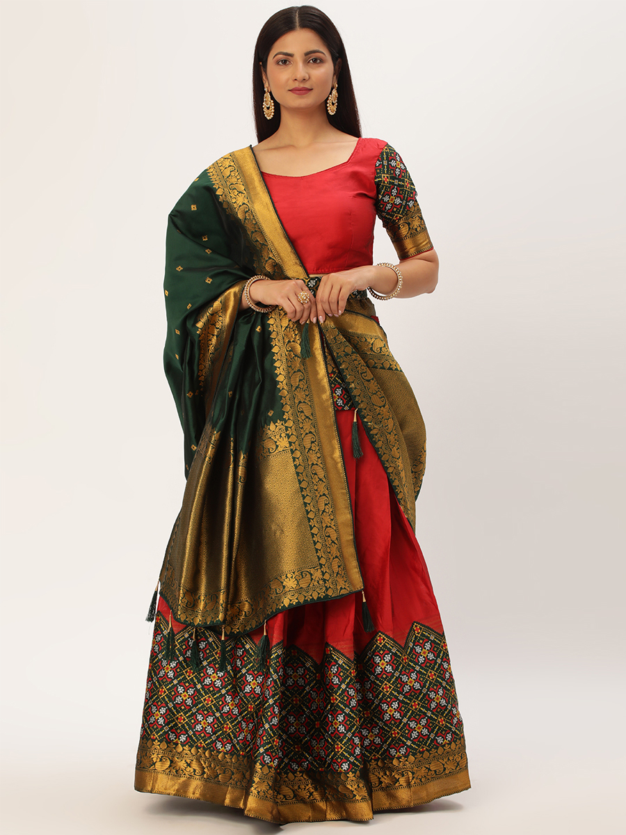 Red Lichi Silk Zari Festival Traditional Lehenga Choli