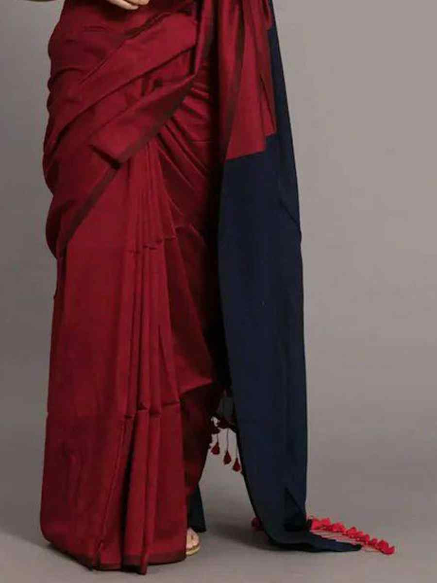 Red Mal Cotton Plain Casual Party Festival Wedding Fancy Classic Style Sarees