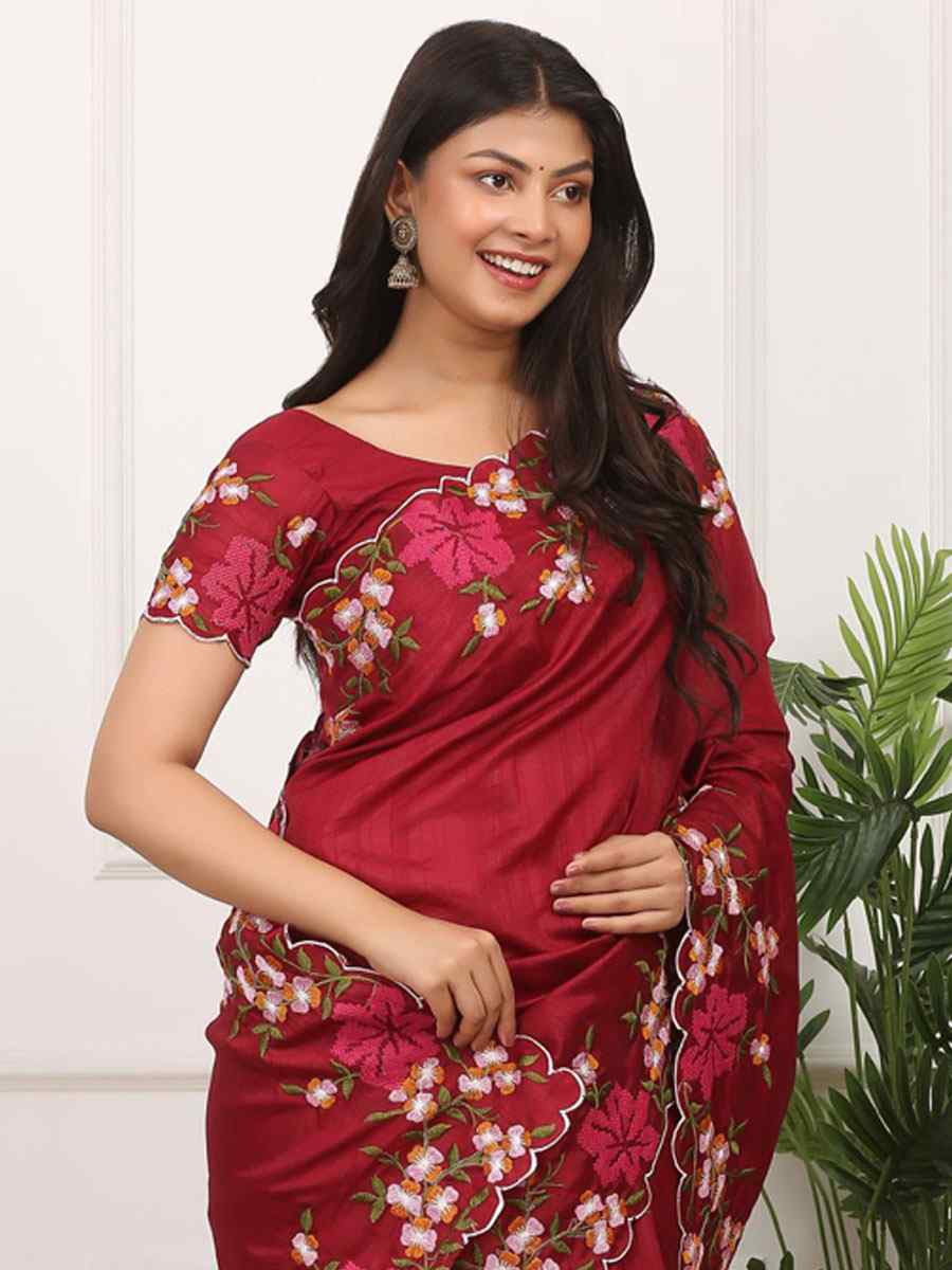 Red Manipuri Silk Embroidery Casual Reception Festival Wedding Fancy Heavy Border Sarees