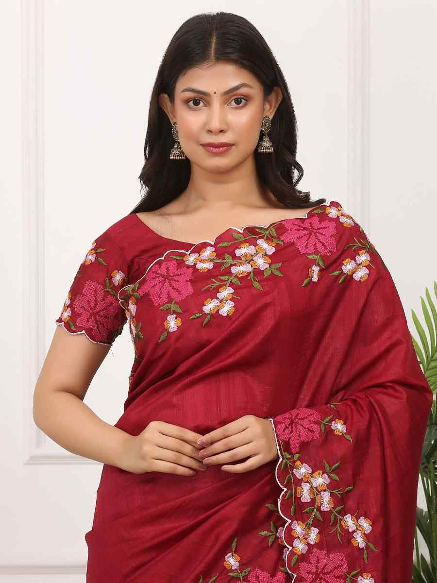 Red Manipuri Silk Embroidery Casual Reception Festival Wedding Fancy Heavy Border Sarees