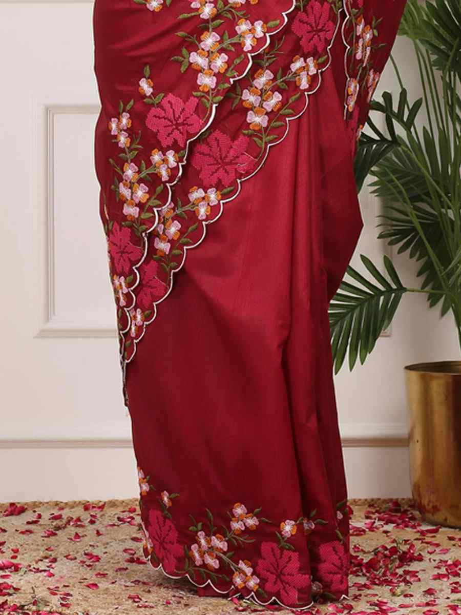 Red Manipuri Silk Embroidery Casual Reception Festival Wedding Fancy Heavy Border Sarees