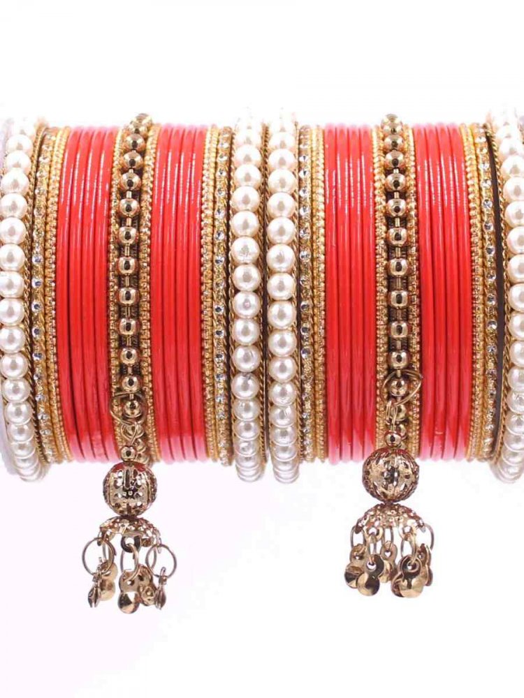Red Metal Festival Wear Stone Bangles