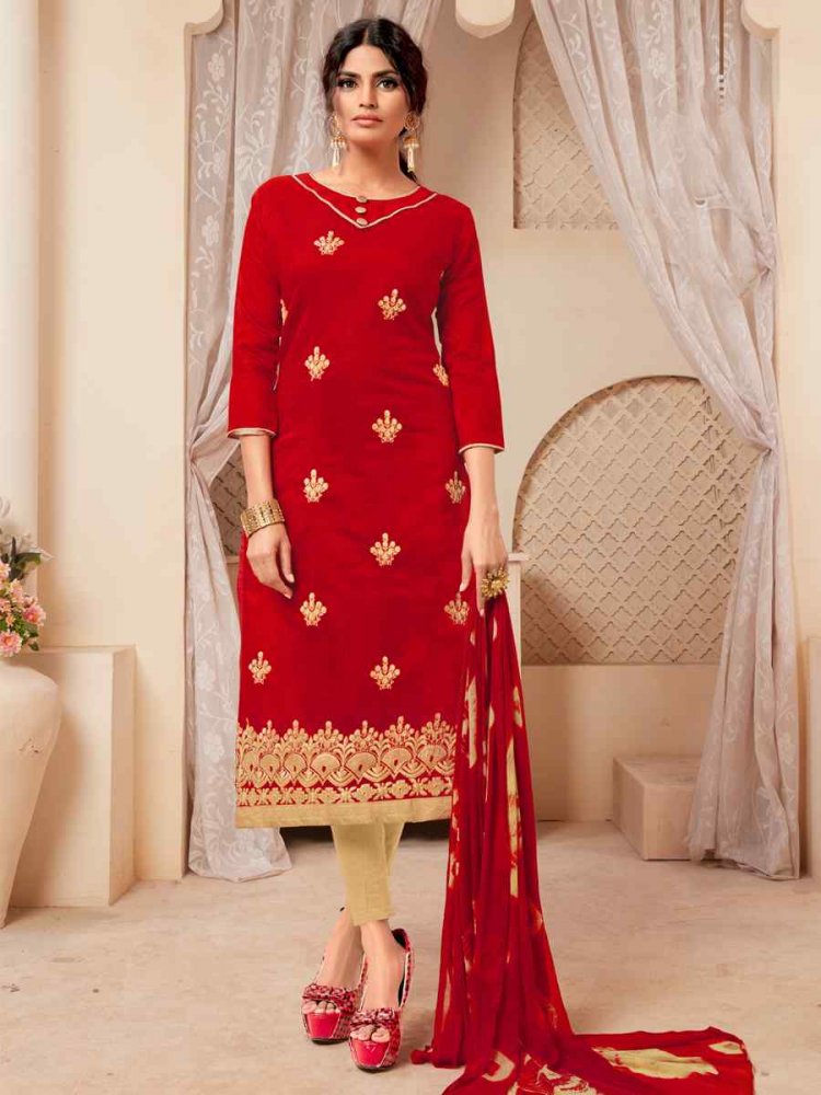 Red Modal Silk Printed Casual Festival Churidar Salwar Kameez