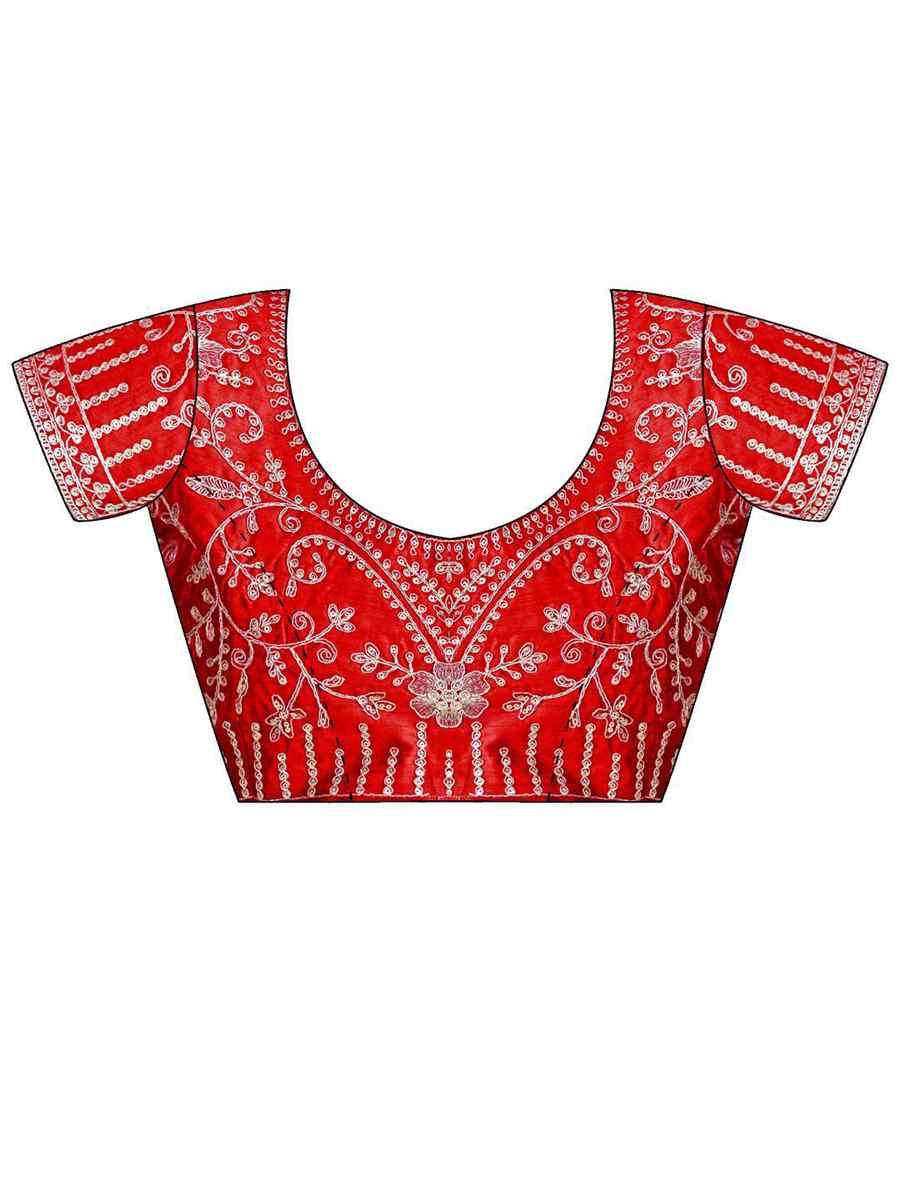 Red Moss Chiffon Embroidery Party Bridal Reception Festival Wedding Fancy Heavy Border Saree