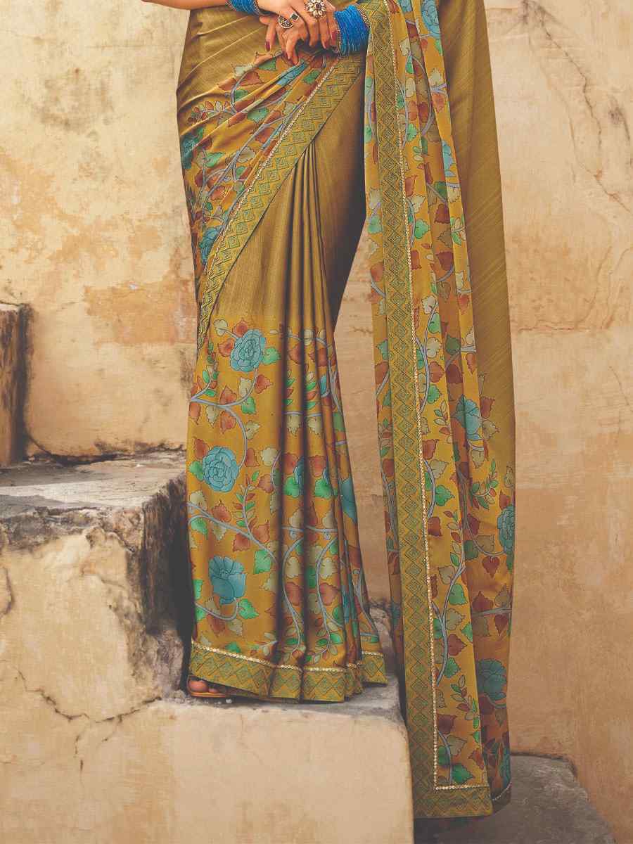 Red Moss Chiffon Printed Casual Festival Contemporary Saree