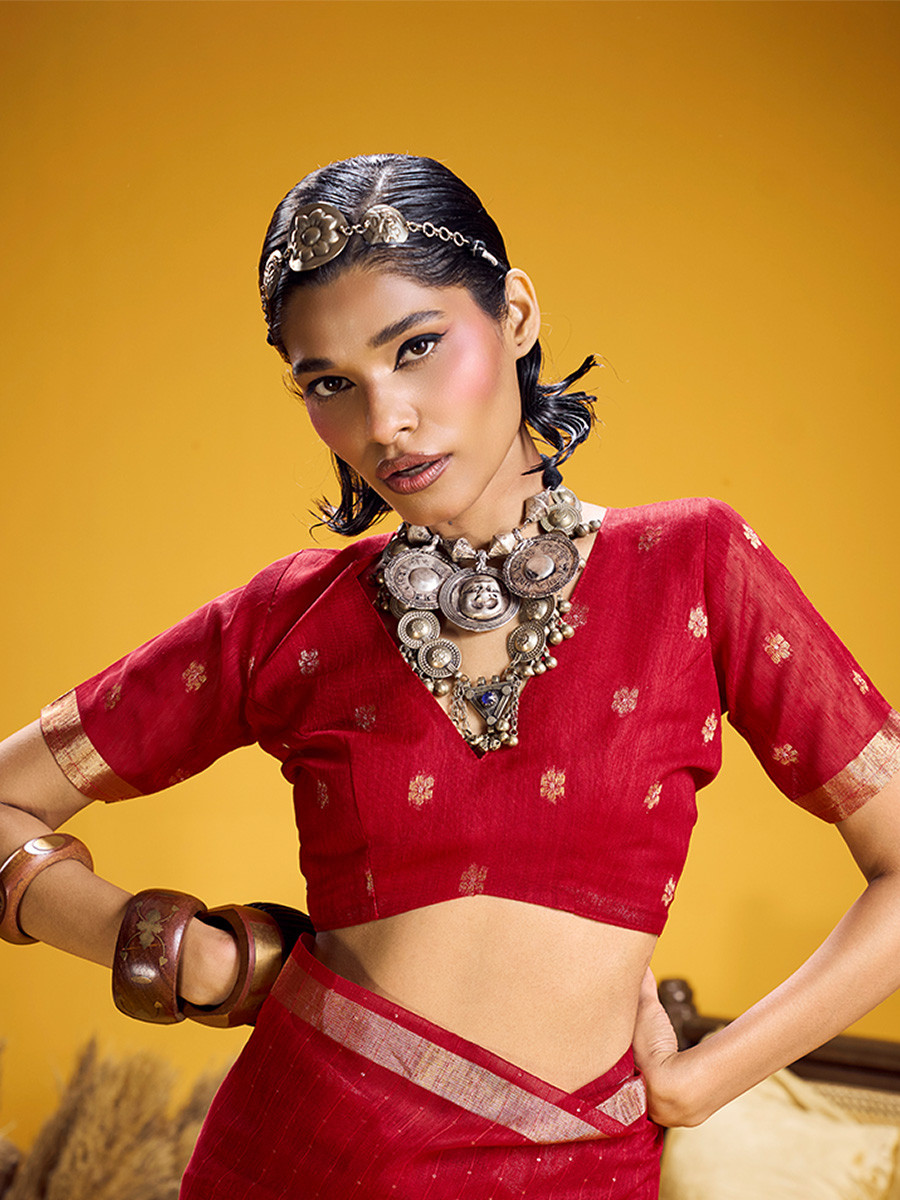 Red Munga Silk Printed Zari Festival Wedding Party Fancy Reception Heavy Border Saree