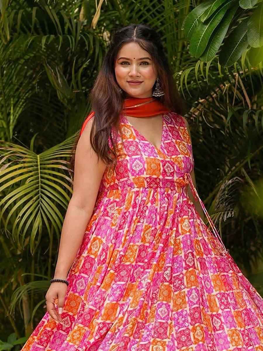 Red Muslin Cotton Printed Party Wedding Festival Casual Ready Anarkali Salwar Kameez