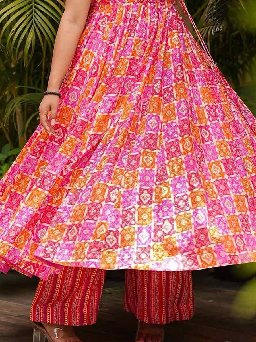 Red Muslin Cotton Printed Party Wedding Festival Casual Ready Anarkali Salwar Kameez