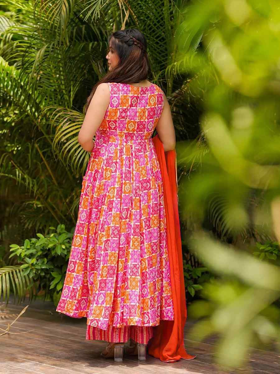 Red Muslin Cotton Printed Party Wedding Festival Casual Ready Anarkali Salwar Kameez