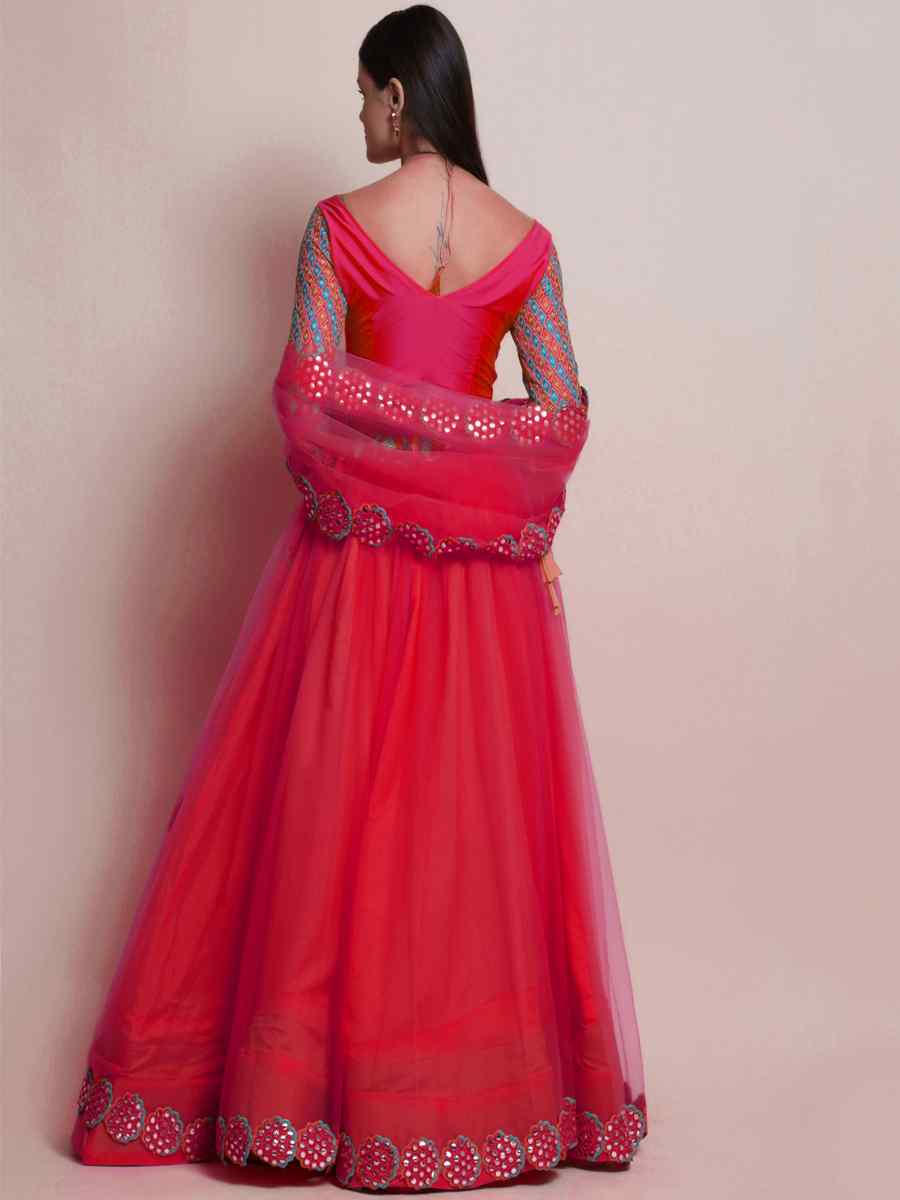 Red Net Embroidered Festival Party Wear Circular Lehenga Choli