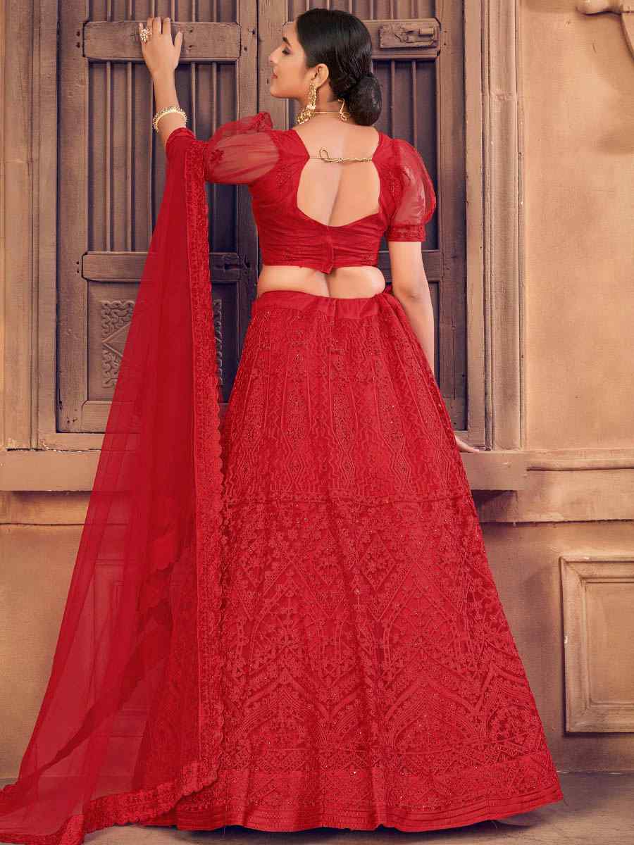 Red Net Embroidered Festival Party Wear Circular Lehenga Choli