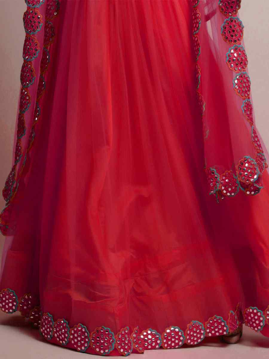 Red Net Embroidered Festival Party Wear Circular Lehenga Choli