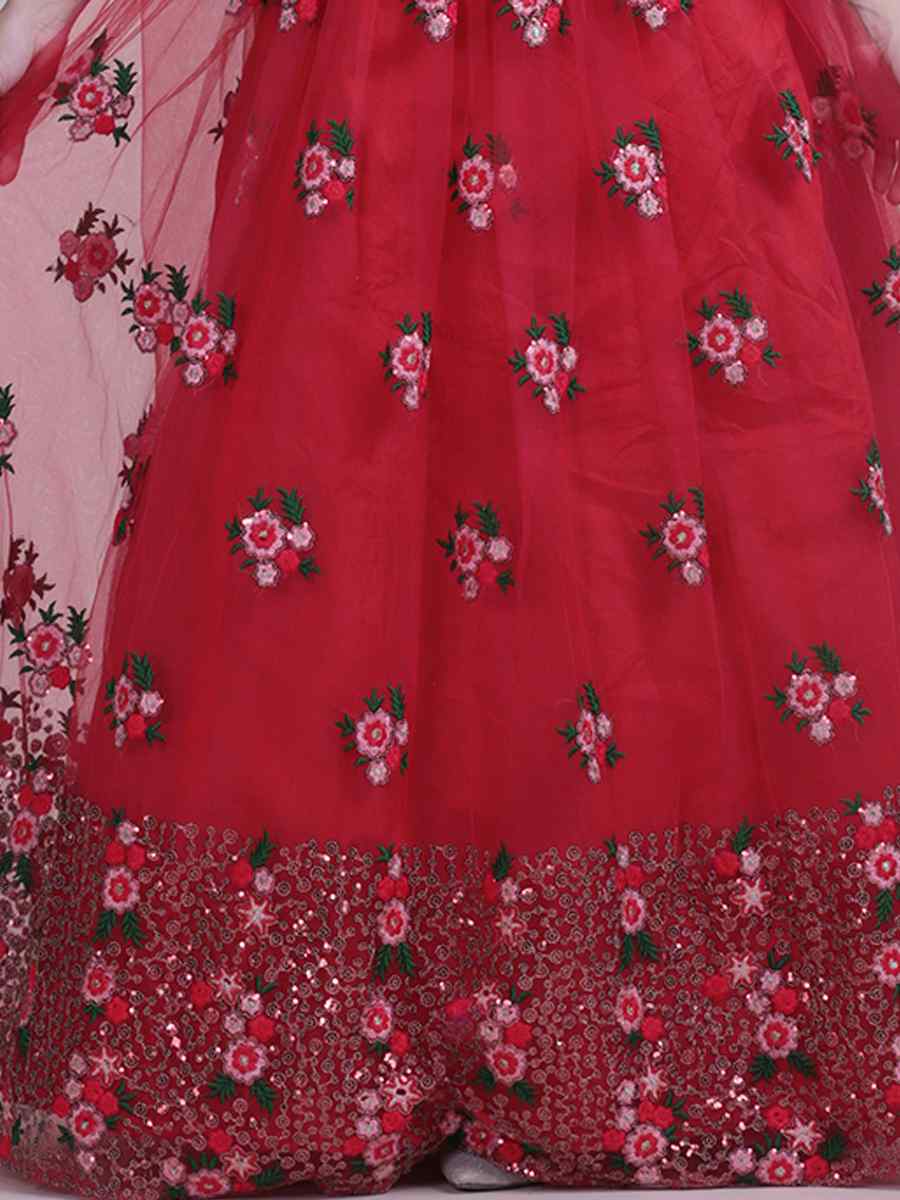 Red Net Embroidered Festival Party Wear Circular Lehenga Choli