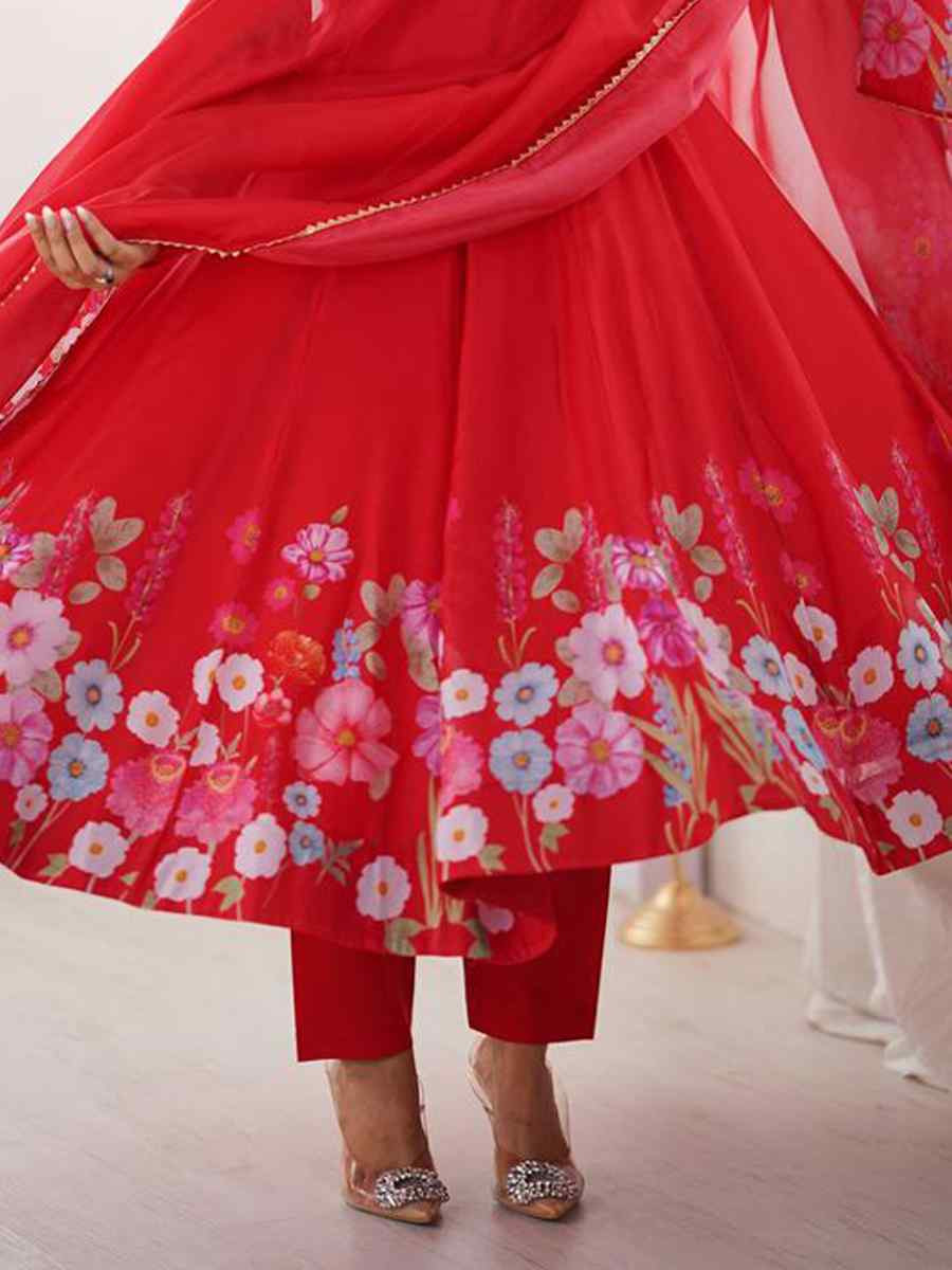 Red Organza Floral Printed Embroidery Party Wedding Festival Casual Ready Anarkali Salwar Kameez
