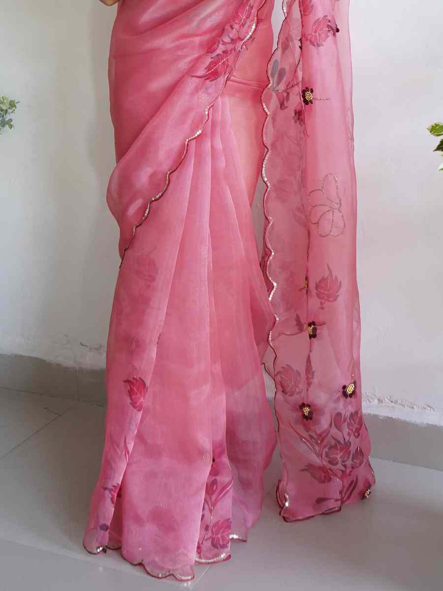 Red Organza Handwoven Party Festival Classic Style Saree