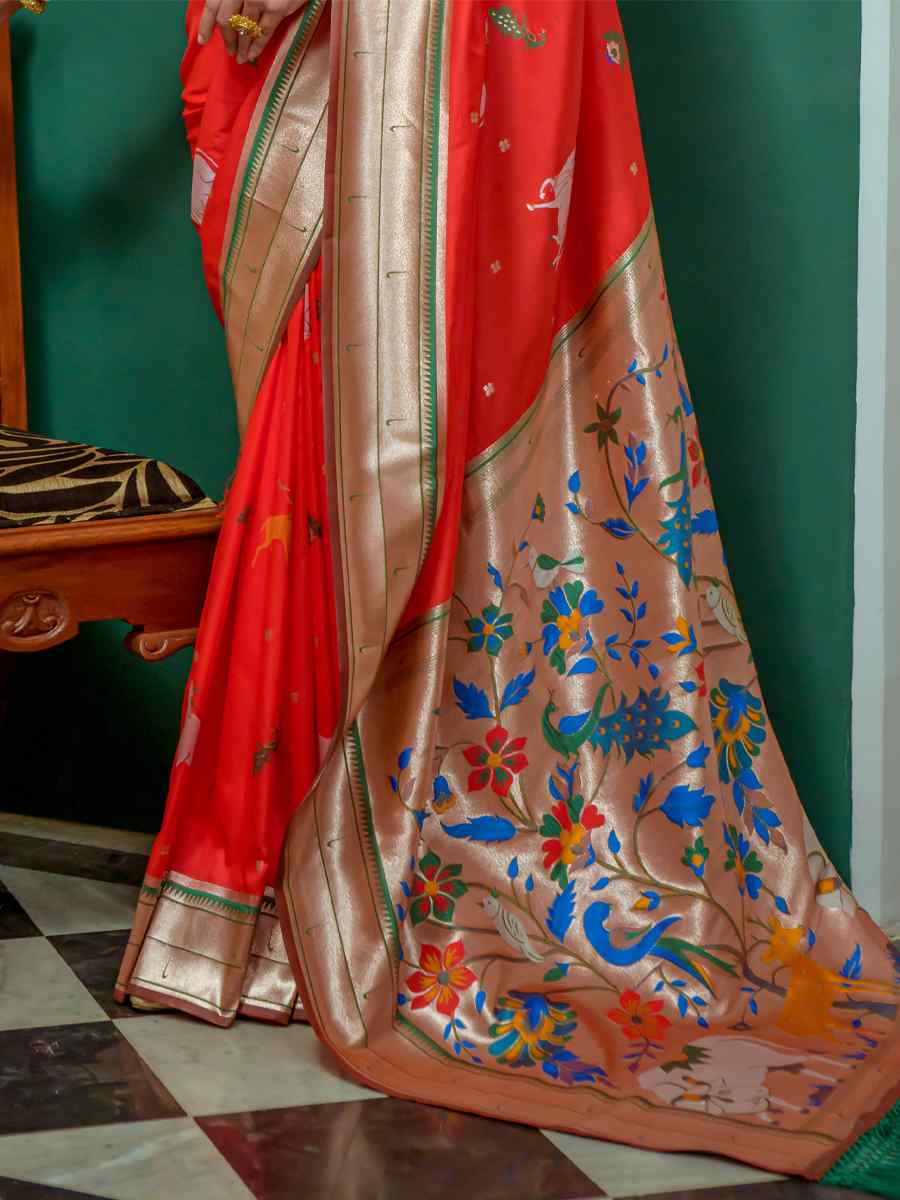 Red Paithani Silk Handwoven Wedding Festival Heavy Border Saree