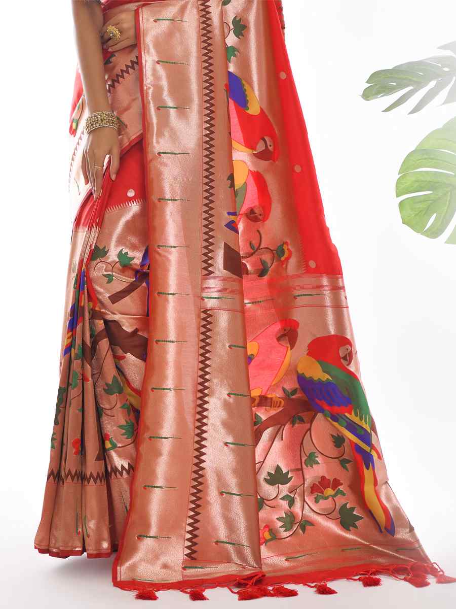 Red Paithani Silk Handwoven Wedding Festival Heavy Border Saree