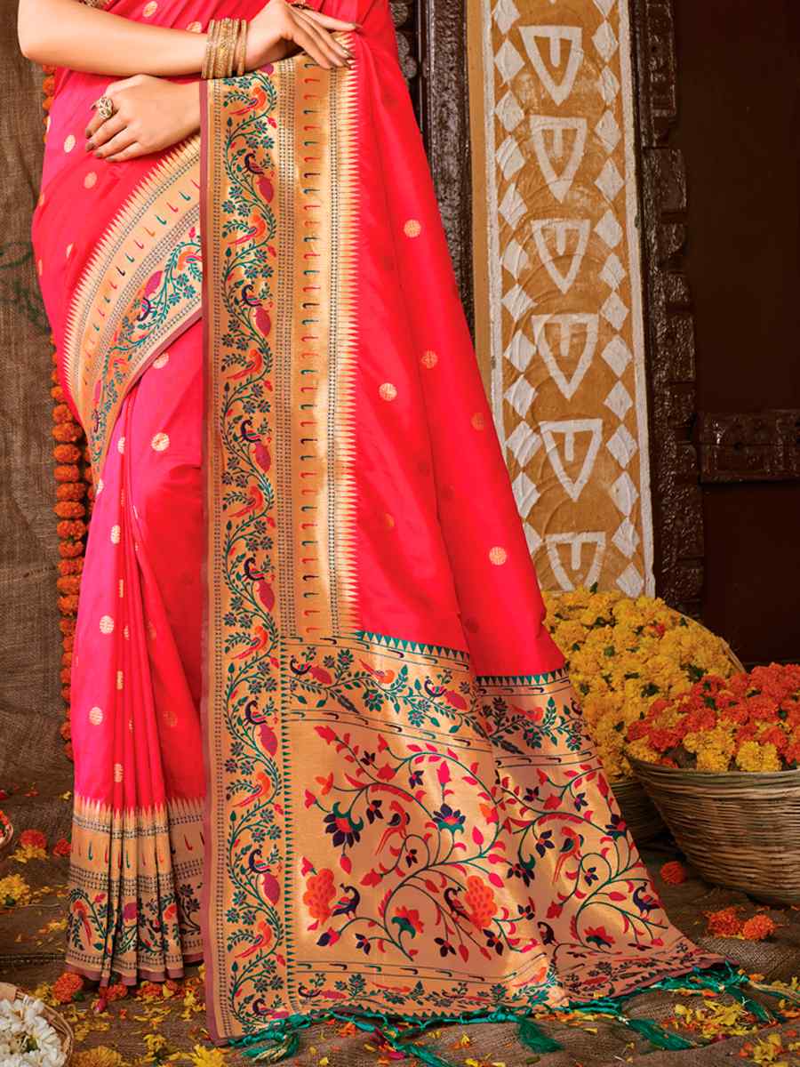 Red Paithani Silk Traditional Party Wedding Festival Heavy Border Saree
