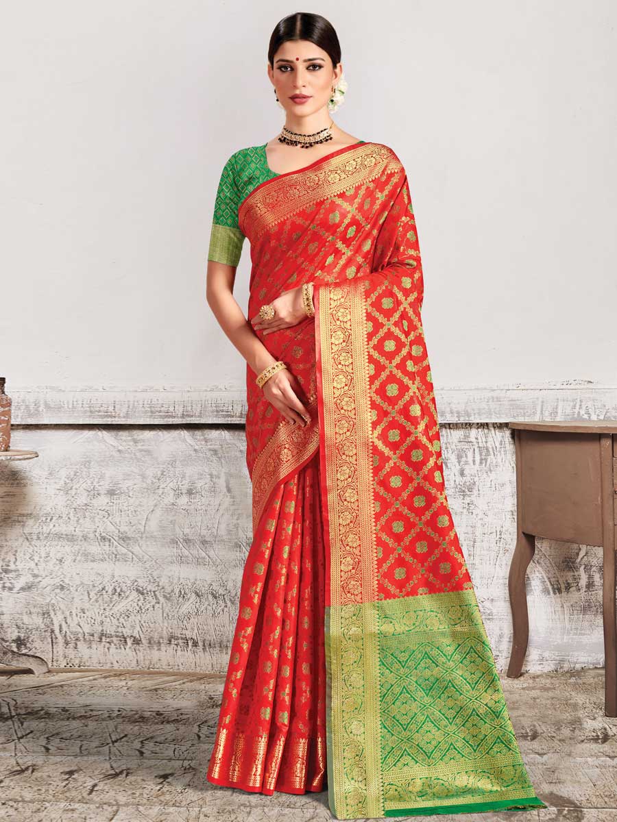 Red Patola Silk Handwoven Festival Saree
