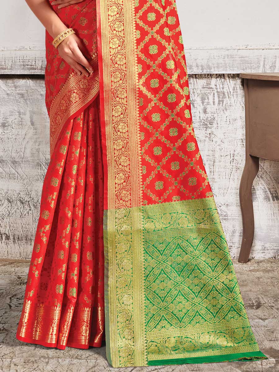 Red Patola Silk Handwoven Festival Saree