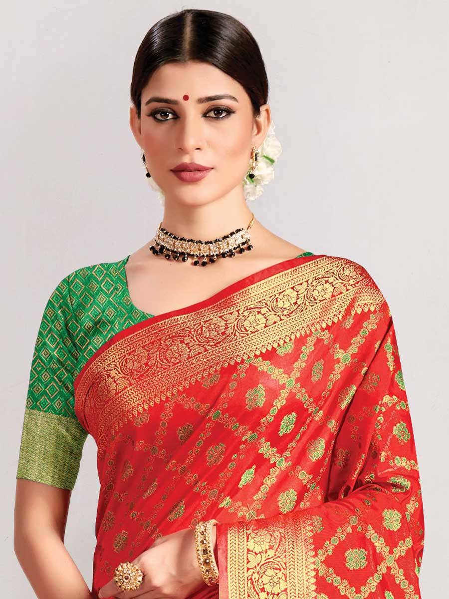 Red Patola Silk Handwoven Festival Saree