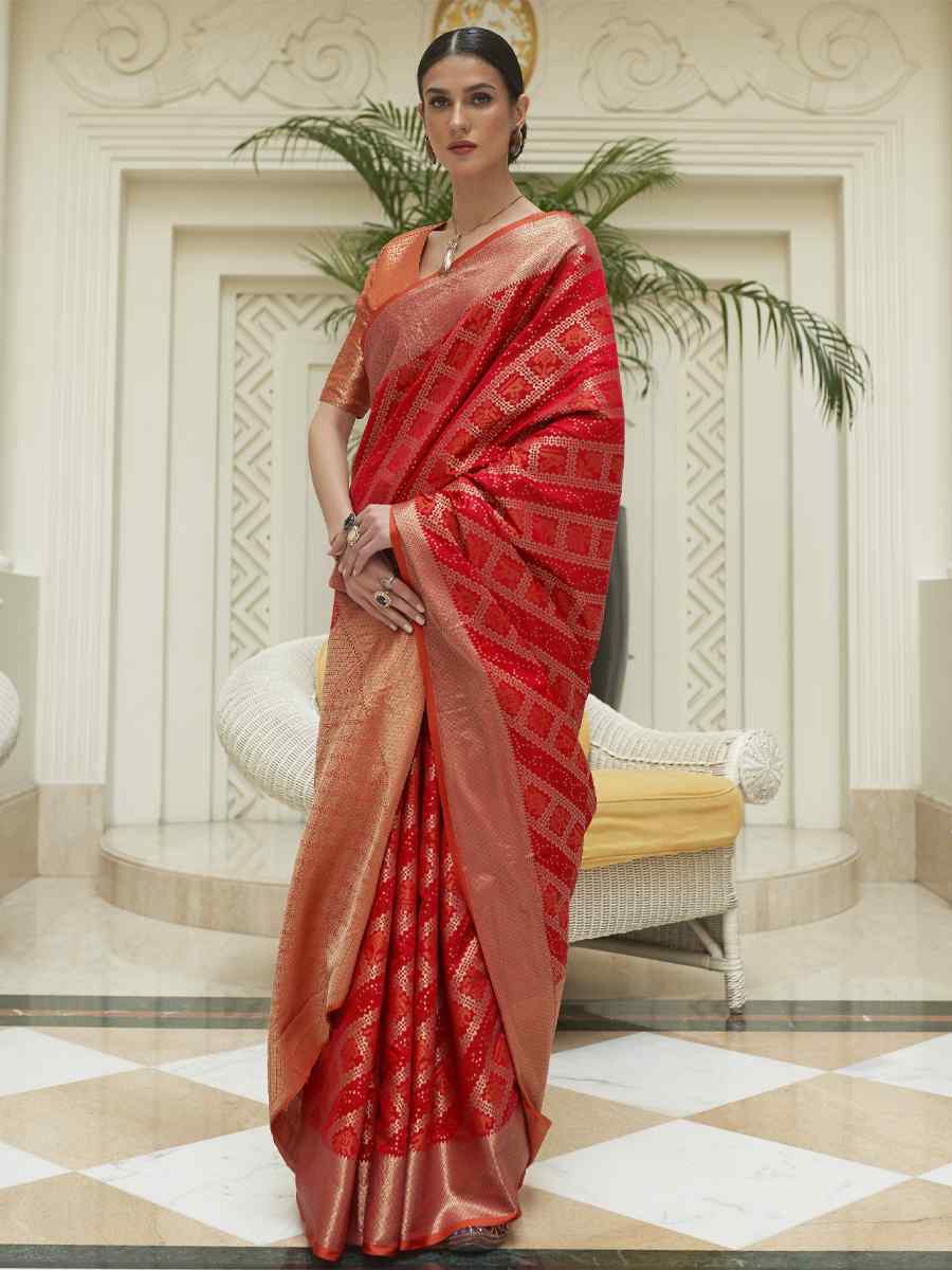 Red Patola Silk Handwoven Wedding Festival Heavy Border Saree