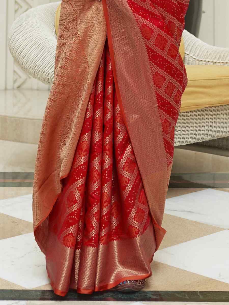 Red Patola Silk Handwoven Wedding Festival Heavy Border Saree