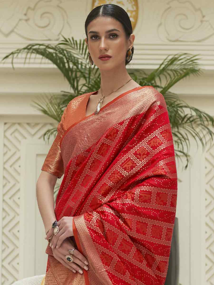 Red Patola Silk Handwoven Wedding Festival Heavy Border Saree