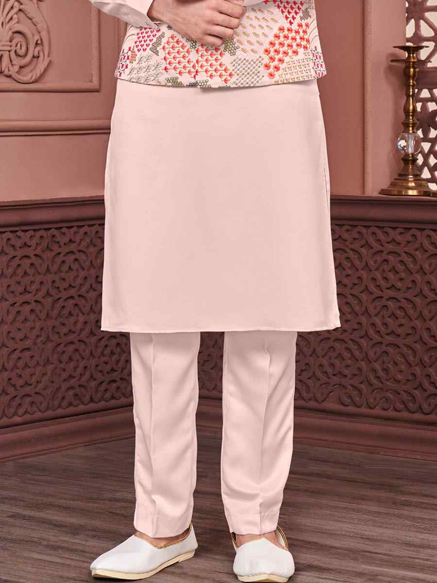 Red Peach Art Banarasi Silk Woven Festival Wedding Kurta