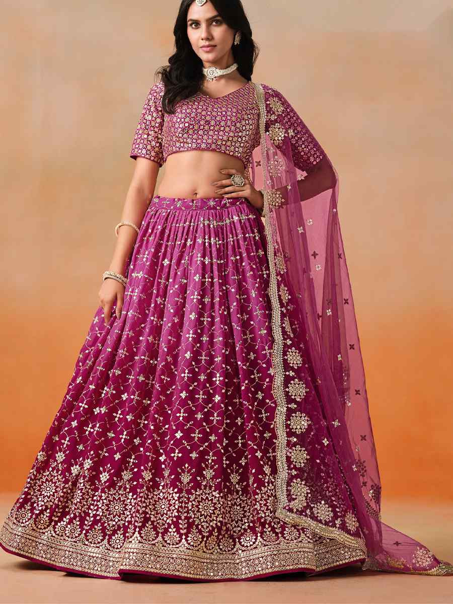 Red PinkGeorgette Embroidered Festival Party Wear Circular Lehenga Choli