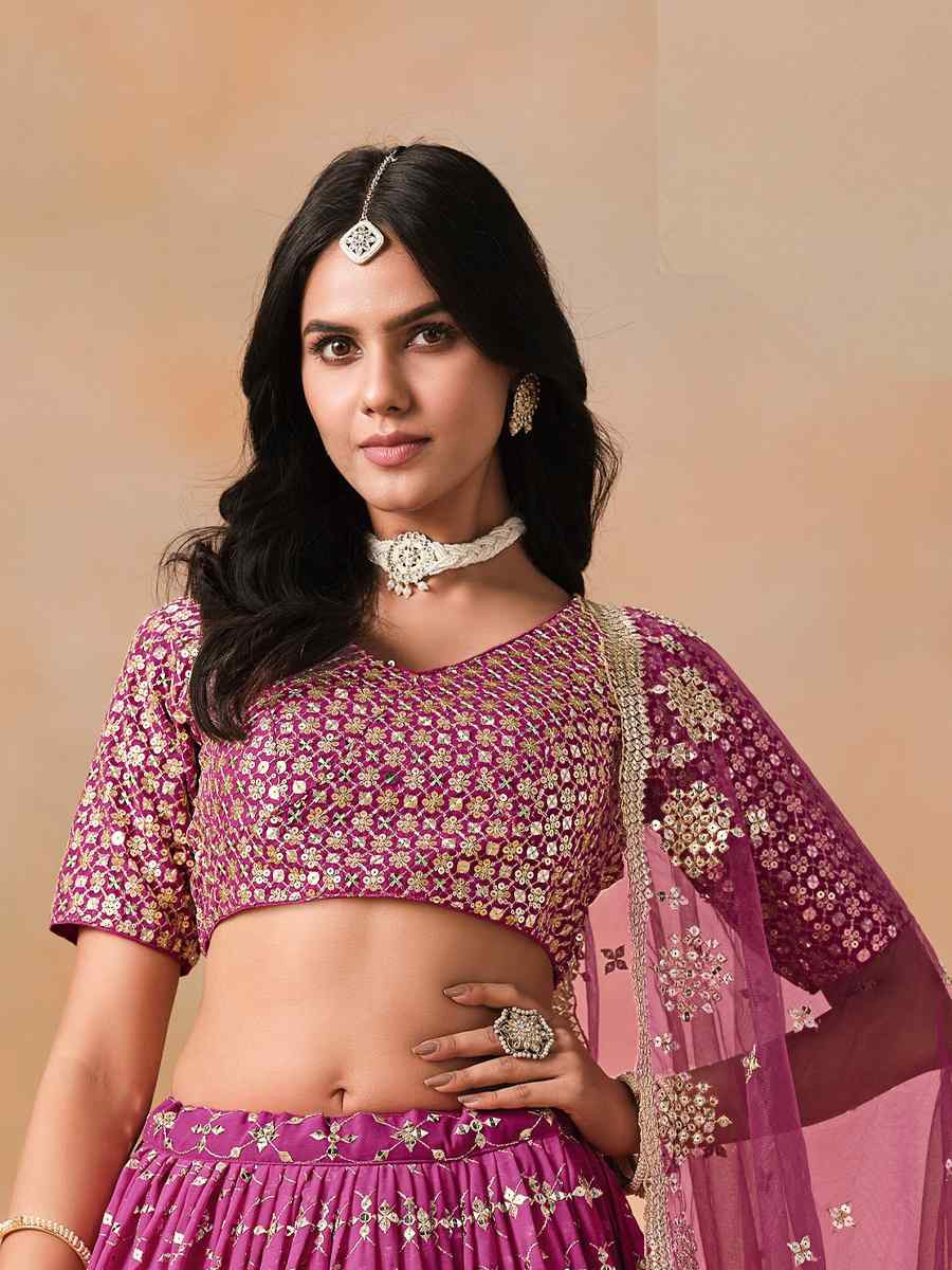 Red Pink�Georgette Embroidered Festival Party Wear Circular Lehenga Choli
