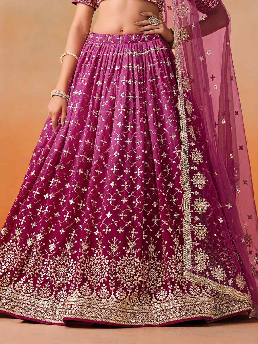 Red Pink�Georgette Embroidered Festival Party Wear Circular Lehenga Choli