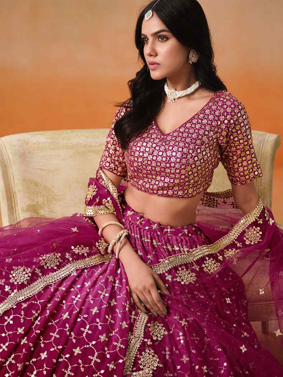 Red Pink�Georgette Embroidered Festival Party Wear Circular Lehenga Choli