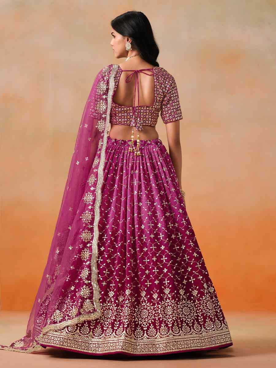 Red PinkGeorgette Embroidered Festival Party Wear Circular Lehenga Choli