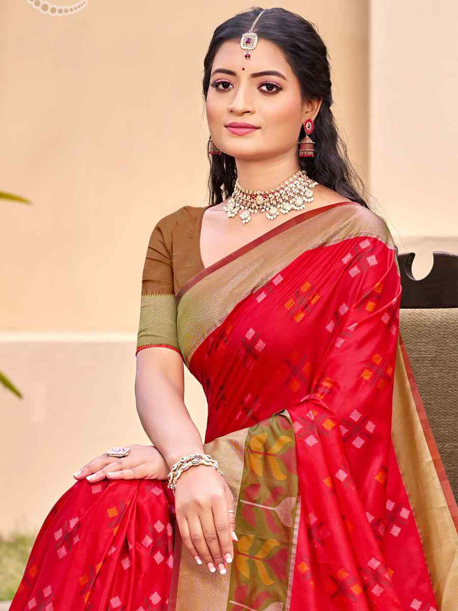Red Pochampalli Silk Handwoven Festival Wedding Fancy Heavy Border Saree