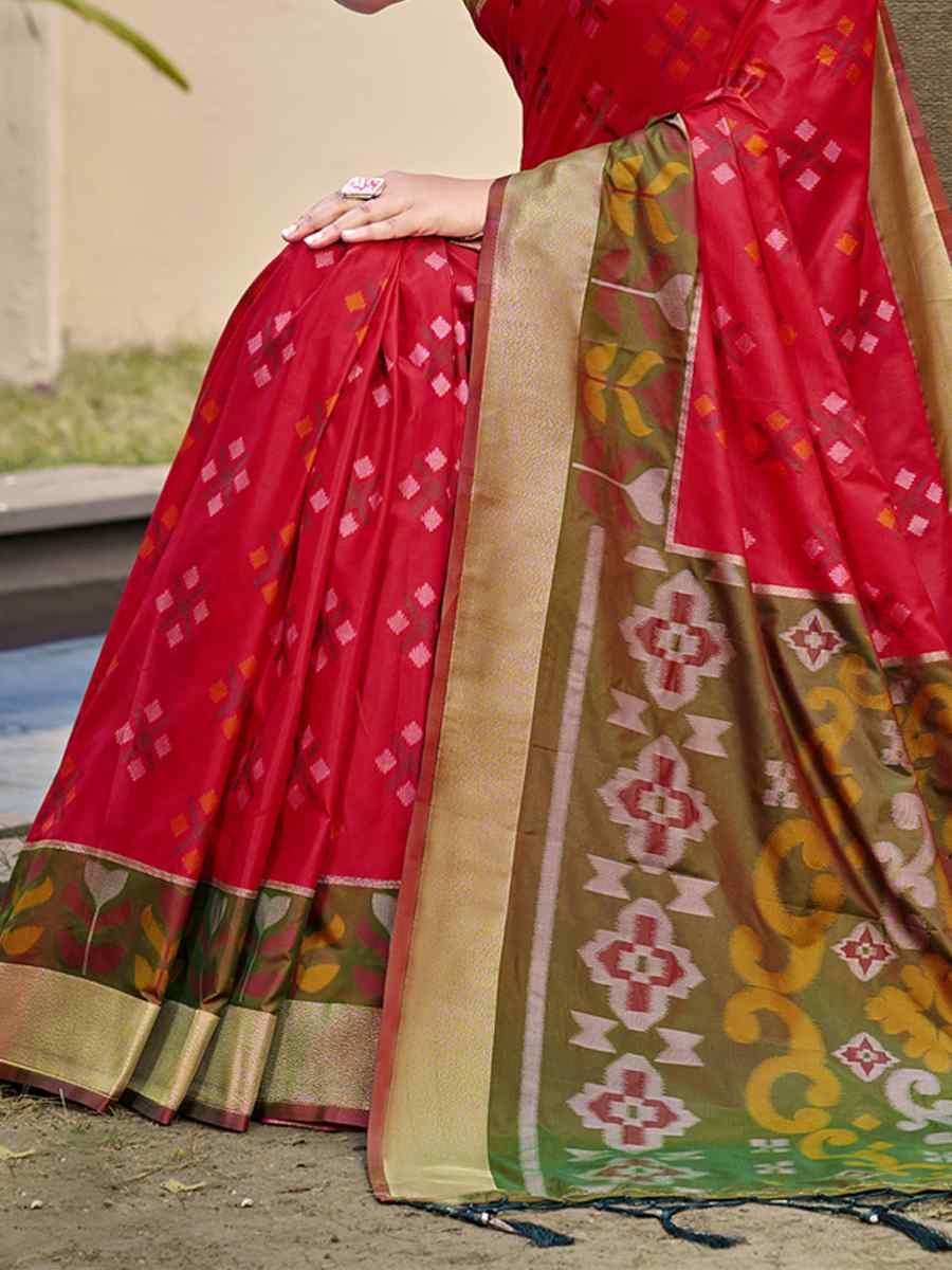 Red Pochampalli Silk Handwoven Festival Wedding Fancy Heavy Border Saree