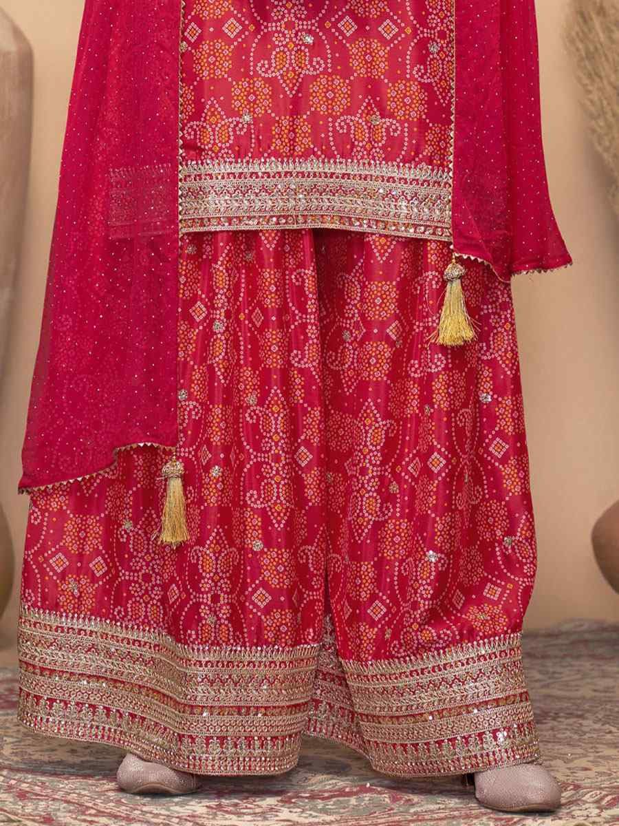 Red Premium Finest Chinon Printed Embroidery Party Wedding Festival Casual Ready Palazzo Pant Salwar Kameez