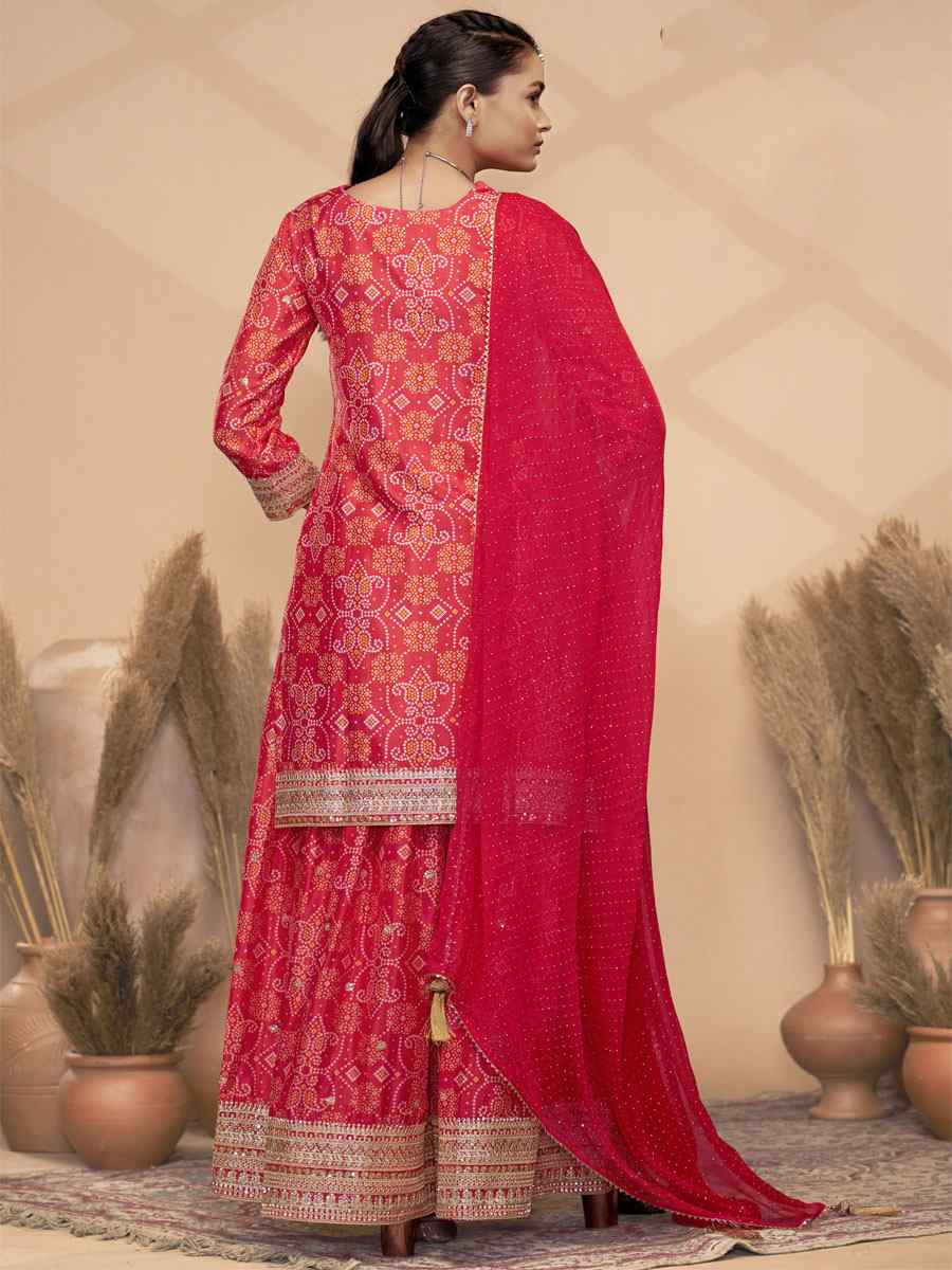 Red Premium Finest Chinon Printed Embroidery Party Wedding Festival Casual Ready Palazzo Pant Salwar Kameez