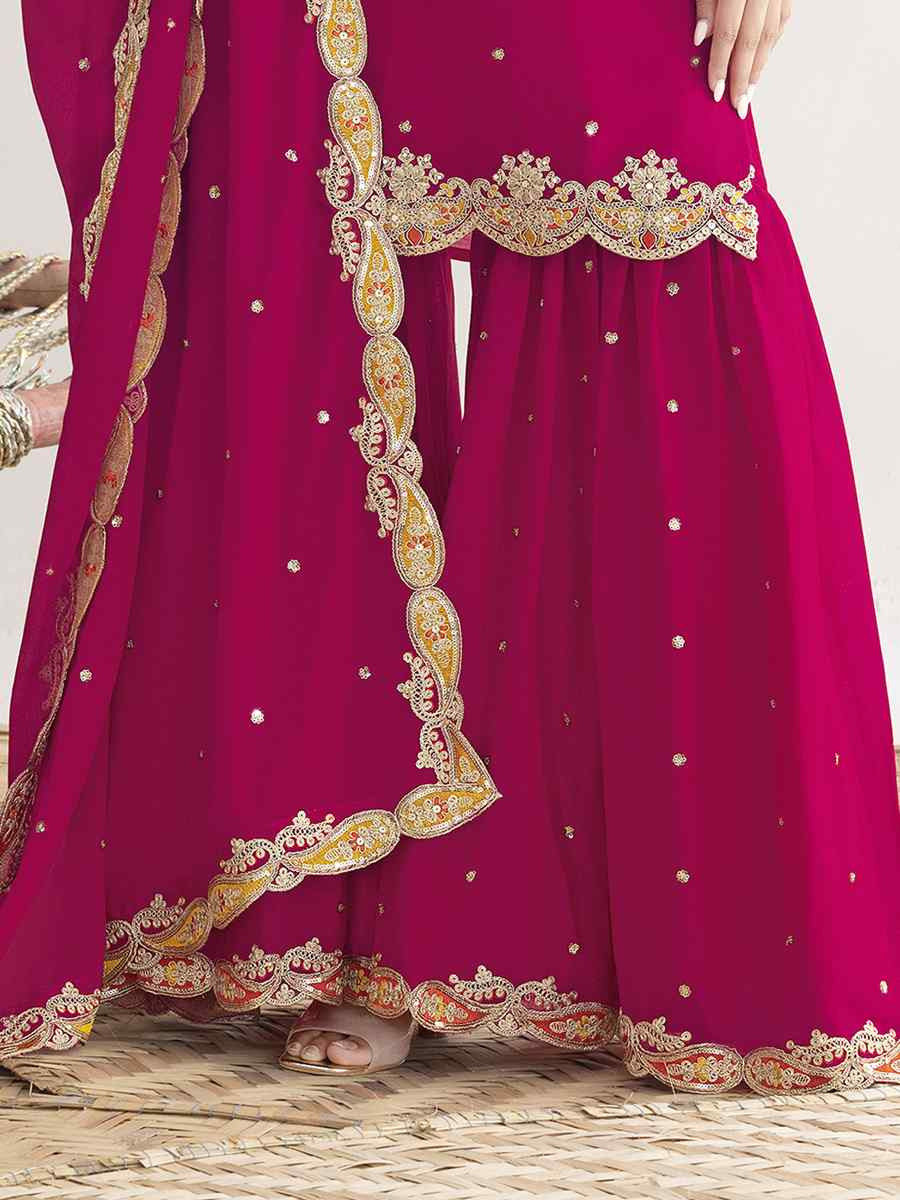 Red Premium Chinon Embroidery Party Wedding Festival Casual Ready Sharara Pant Salwar Kameez