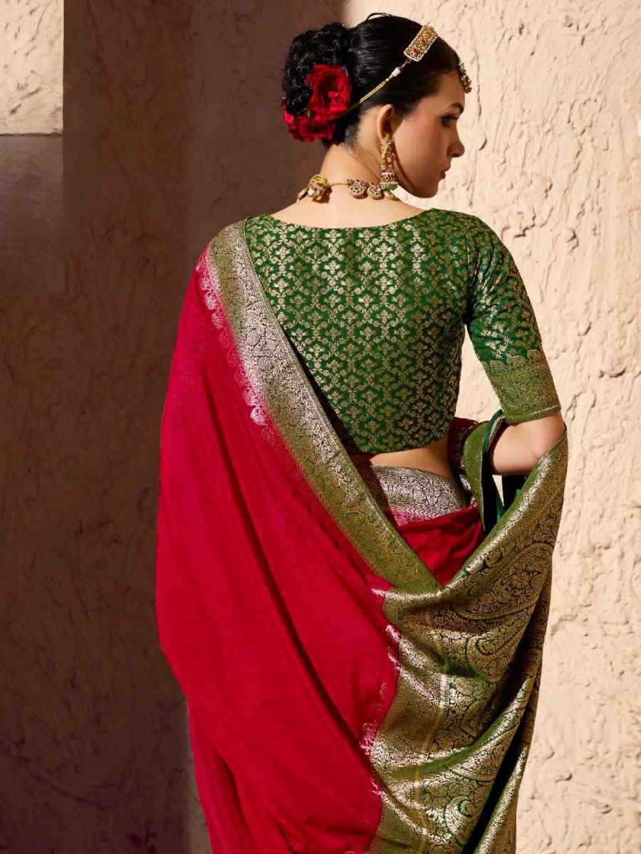 Red Premium Crepe Georgette Handwoven Traditional Bridal Reception Festival Wedding Fancy Heavy Border Saree